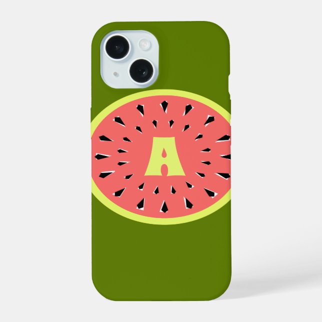 Watermelon Pink 'Monogram' iPhone 15 Case (Back)