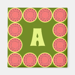 Watermelon Pink Monogram square Magnet