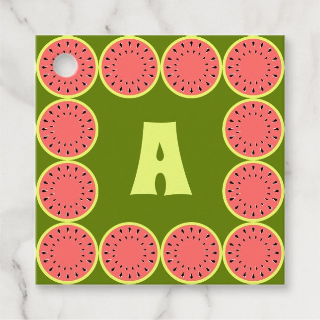 Watermelon Pink Multi Monogram Favour Tags (Front)
