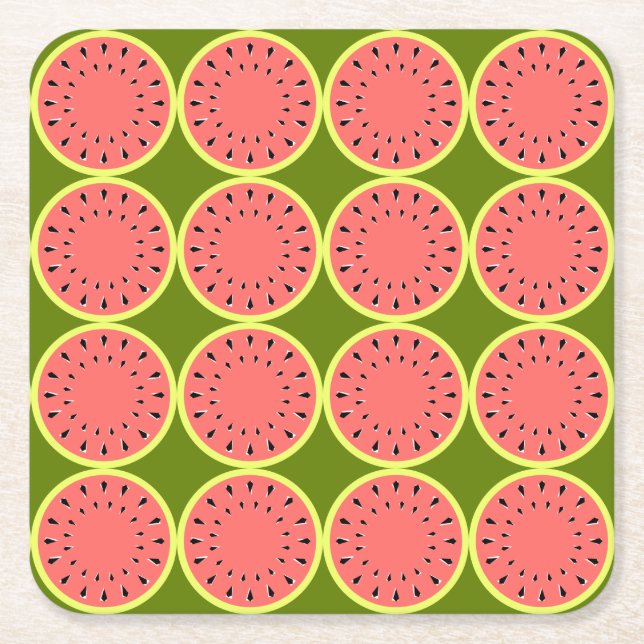 Watermelon Pink Multi Square Paper Coaster (Front)