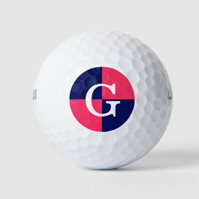 Watermelon Pink Navy Blue LG Chequered Monogram Golf Balls (Front)
