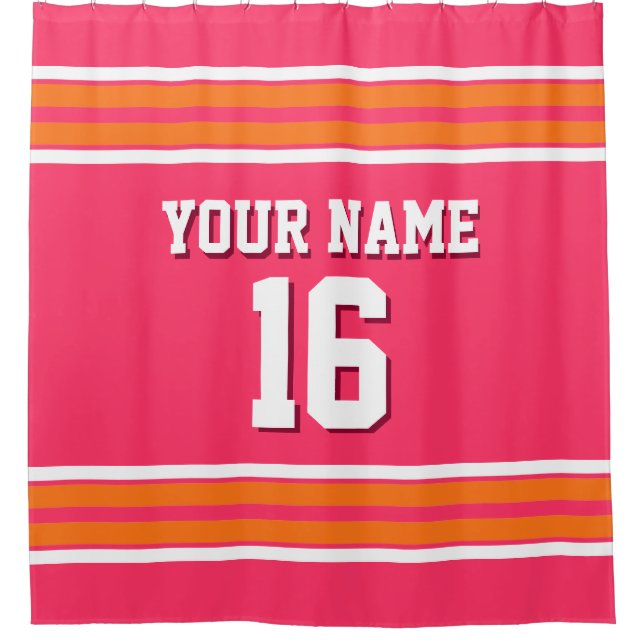 Watermelon Pink Orange White Stripes Sports Jersey Shower Curtain (Front)