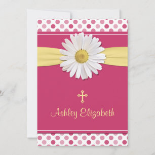 Watermelon Pink Polka Dot Daisy Confirmation Invitation