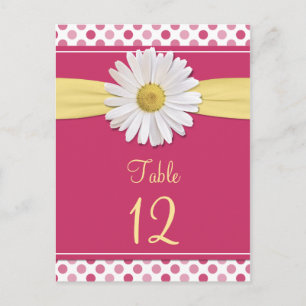 Watermelon Pink Polka Dot Daisy Table Cards