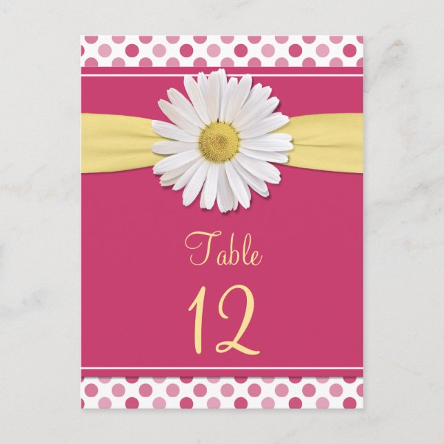Watermelon Pink Polka Dot Daisy Table Cards (Front)
