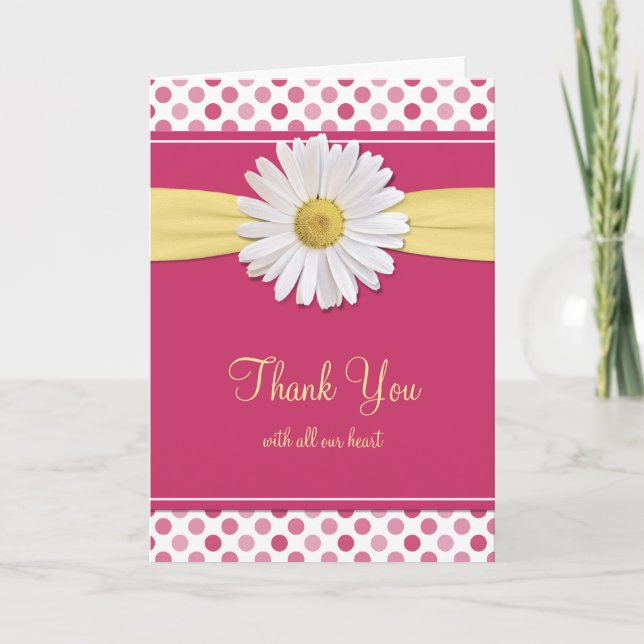 Watermelon Pink Polka Dot Wedding Thank You Card (Front)