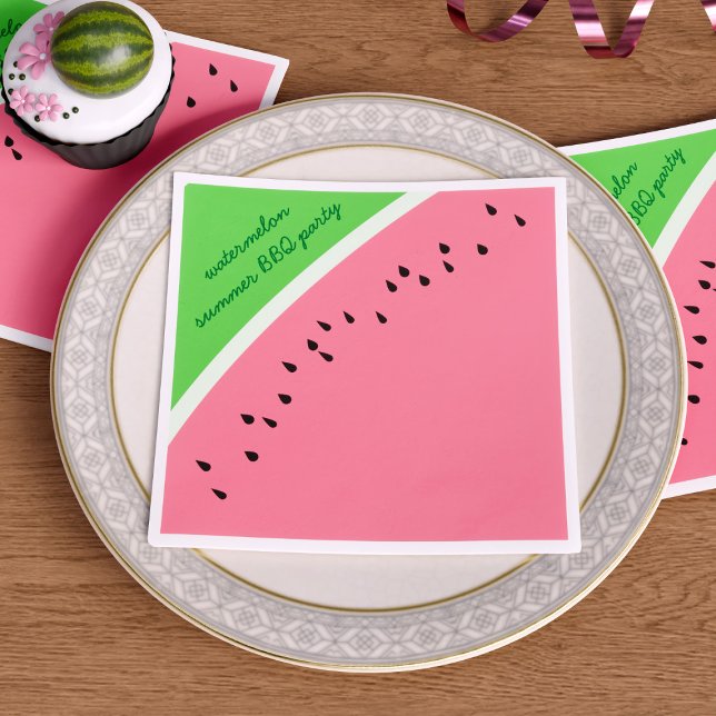Watermelon Pink Summer Picnic BBQ Party Napkins (Watermelon Season! Just add your party details)