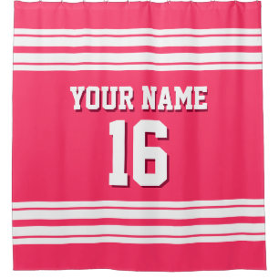 Watermelon Pink with White Stripes Sports Jersey Shower Curtain