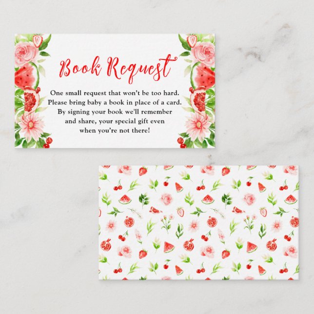 Watermelon Pomegranate Baby Shower Book Request Enclosure Card (Front/Back)
