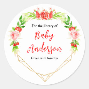 Watermelon Pomegranate Baby Shower Bookplate Classic Round Sticker