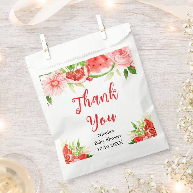 Watermelon Pomegranate Baby Shower Thank You Favour Bag (Clipped)