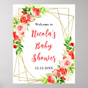 Watermelon Pomegranate Baby Shower Welcome Poster