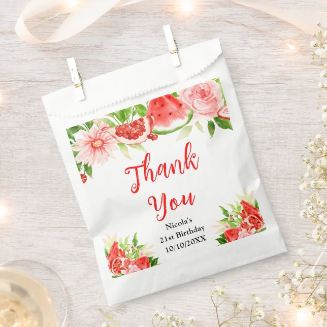 Watermelon Pomegranate Birthday Thank You Favour Bag (Clipped)