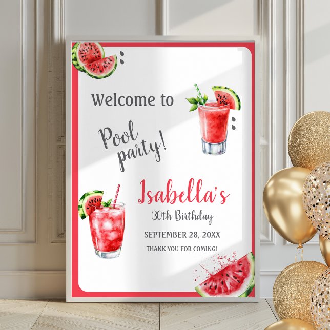 Watermelon Pool Party Drinks Poster Welcome Sign (Creator Uploaded)