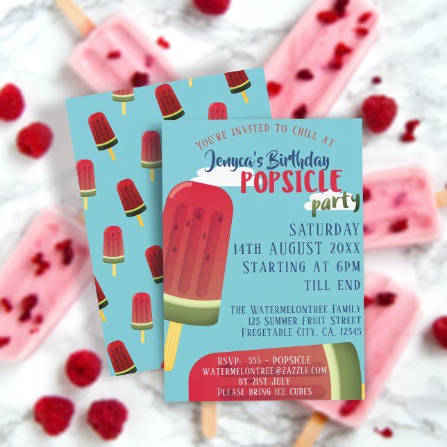 Watermelon Popsicle Party Birthday Invitation (Celebrate your summer birthday with a Popsicle Party. Just add the details of yours!)