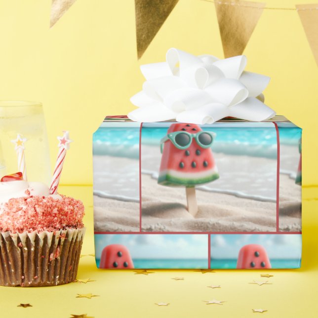 Watermelon Popsicle Wearing Sunglasses Wrapping Paper (Birthday Party)