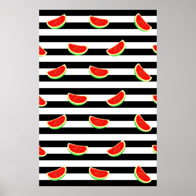 Watermelon poster, fruit poster, BLACK stripes Poster (Front)