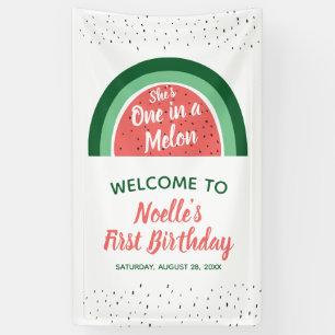 Watermelon Rainbow, She's One in a Melon 1st Bday Banner