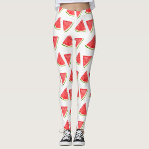 Watermelon Red fruit watercolor Food Pattern Leggings