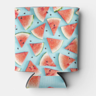 Watermelon, red on blue, summer. can cooler