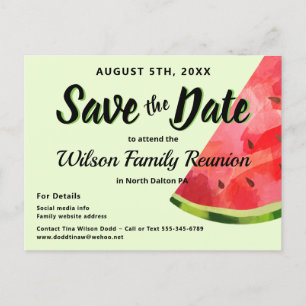 Watermelon Reunion BBQ Party Save the Date Postcard