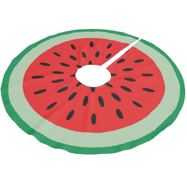 Watermelon Round Red Slice Green Rind Black Seeds Brushed Polyester Tree Skirt (Angled)