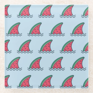 Watermelon shark: wave pattern design. glass coaster