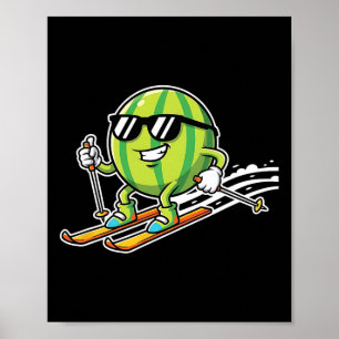 Watermelon Skier With Sungles Alpine Snow Fun Poster