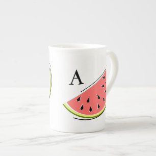 Watermelon Slice 2 Monogram Bone China Mug