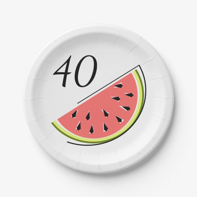 Watermelon slice 40 Age paper plates (Front)