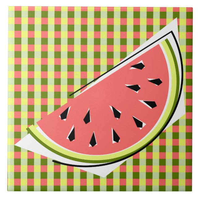 Watermelon Slice Check Ceramic Tile (Front)