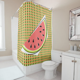 Watermelon Slice Check shower curtain