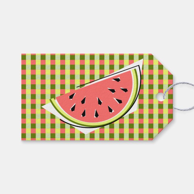 Watermelon Slice Check Text gift tag (Front (Horizontal))