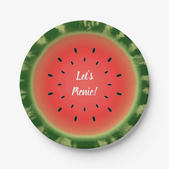 Watermelon Slice Let's Picnic Paper Plate (Front)