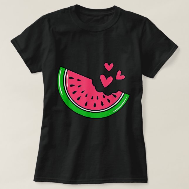 Watermelon Slice Melon Hearts Lovers Eating Fruit  T-Shirt (Design Front)