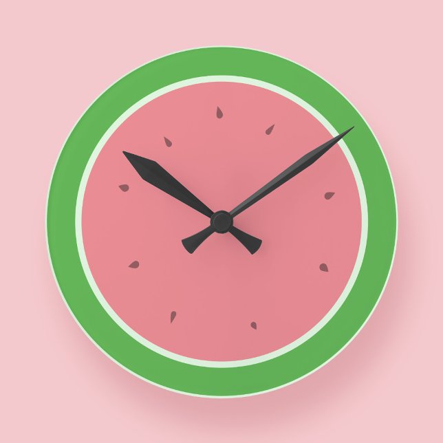 Watermelon Slice Pink and Green Modern Summer Round Clock (Always time for watermelon.)