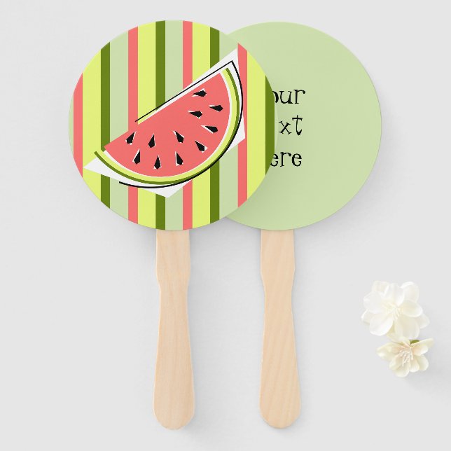 Watermelon Slice Stripe Classic Text Hand Fan (Front and Back)