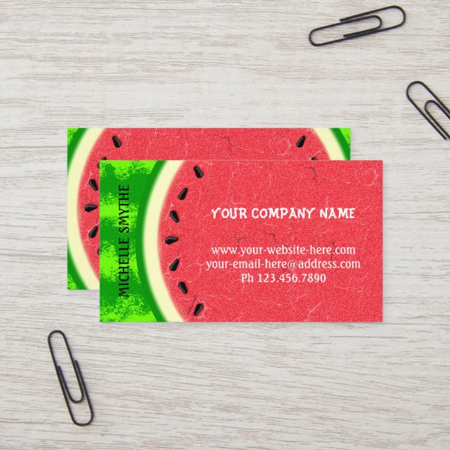Watermelon Slice Summer Fruit with Rind Business Card (Front/Back In Situ)