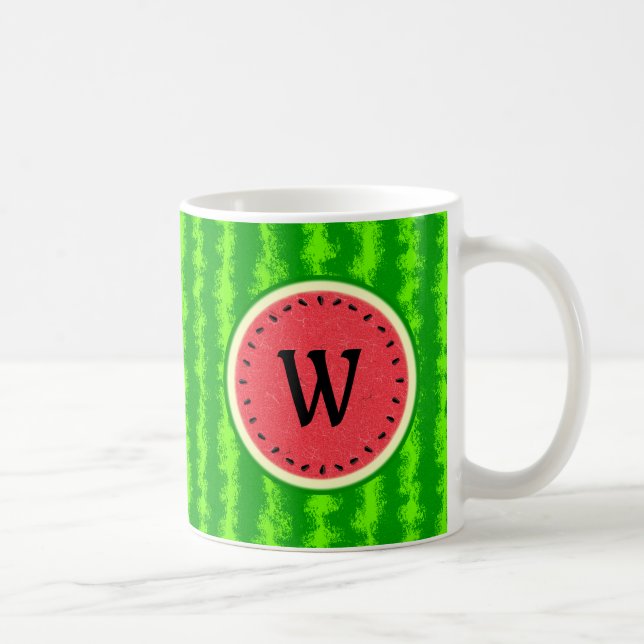 Watermelon Slice Summer Fruit with Rind Monogram Coffee Mug (Right)