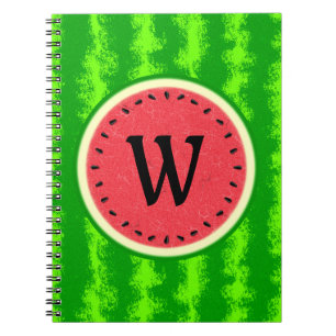 Watermelon Slice Summer Fruit with Rind Monogram Notebook