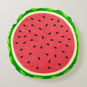 Watermelon Slice Summer Fruit with Rind Round Cushion