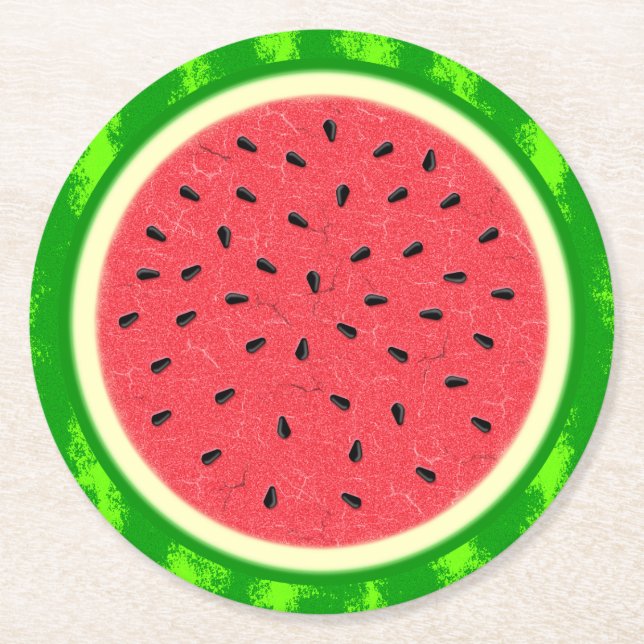 Watermelon Slice Summer Fruit with Rind Round Paper Coaster (Front)