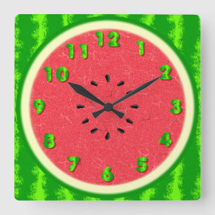 Watermelon Slice Summer Fruit with Rind Square Wall Clock