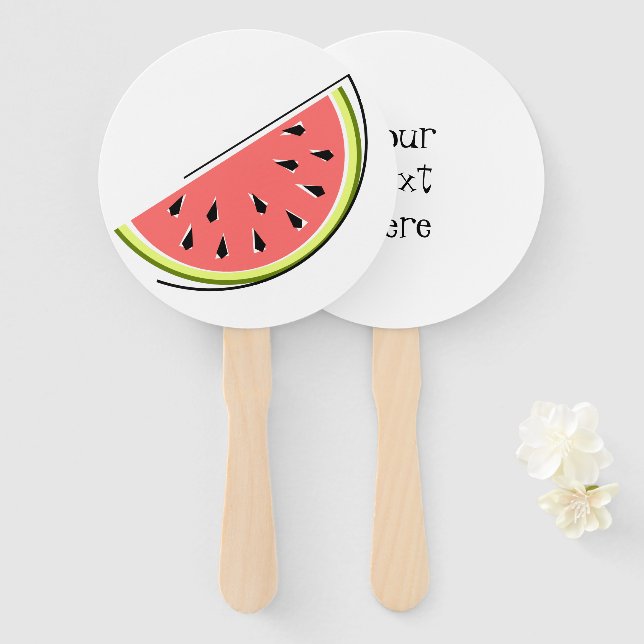 Watermelon Slice Text Hand Fan (Front and Back)