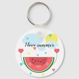 Watermelon slice, text, "I love summer", Key Ring