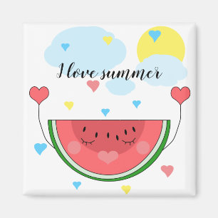 Watermelon slice, text, "I love summer", Magnet