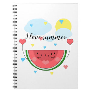 Watermelon slice, text, "I love summer", Notebook