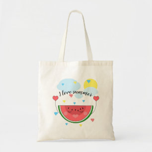 Watermelon slice, text, "I love summer" Tote Bag