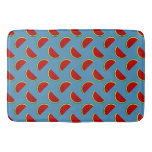 Watermelon Slices on a Bright Blue Background Bath Mat