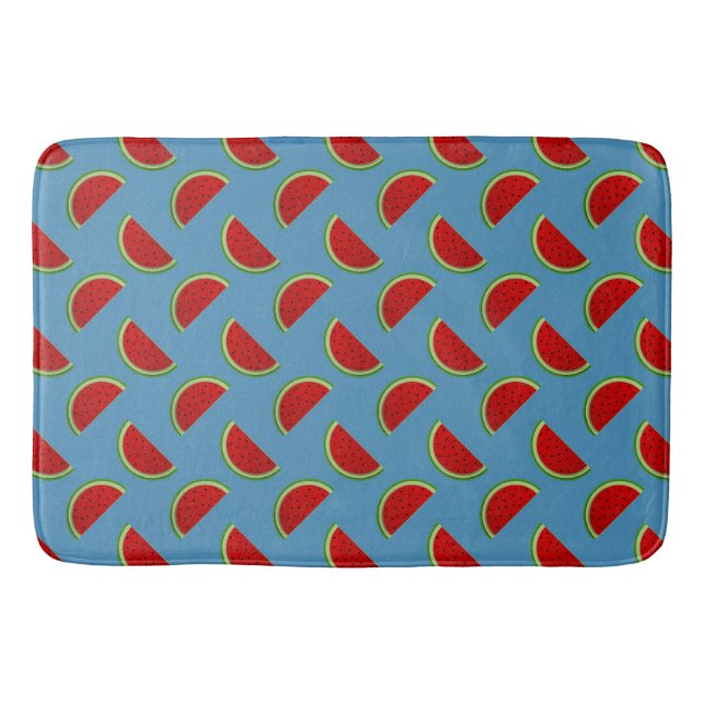 Watermelon Slices on a Bright Blue Background Bath Mat (Front)